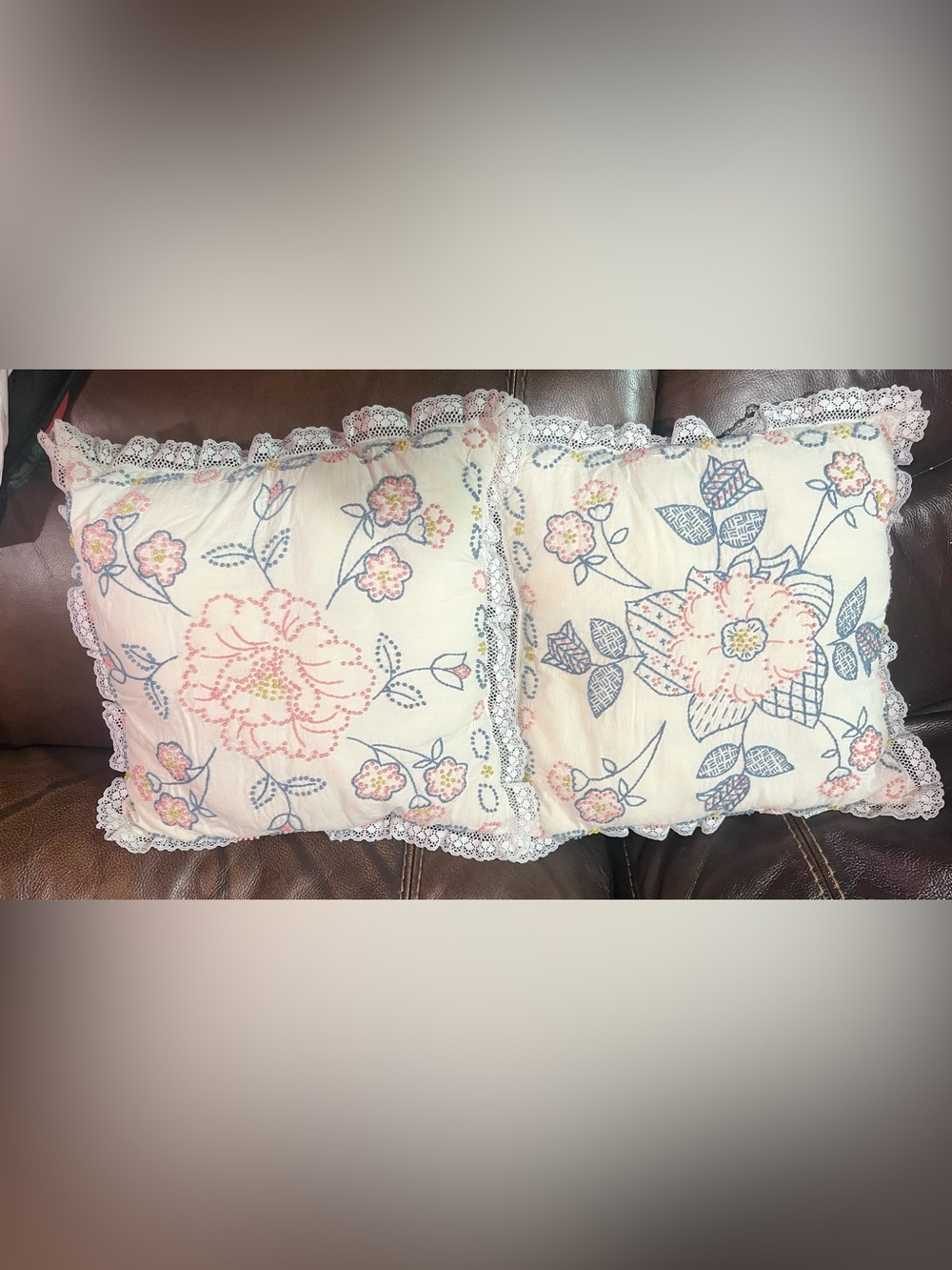 VTG Handmade Lace trimmed Embroidered pillows